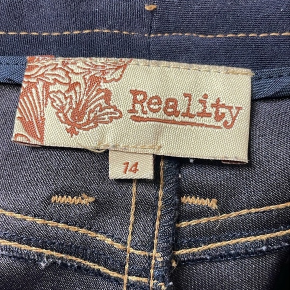 Reality Women’s Dark Wash Flare Jeans Size 14 Stretch Faux Suede - Picture 11 of 12